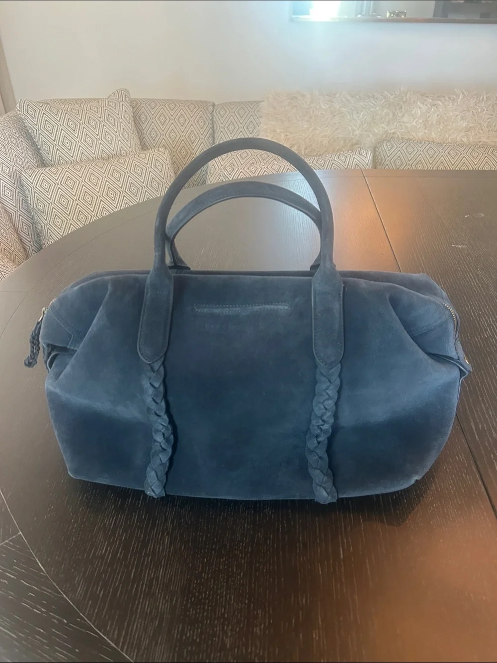 Frank and Eileen Suede Handle Satchel Handbag - Deep Navy